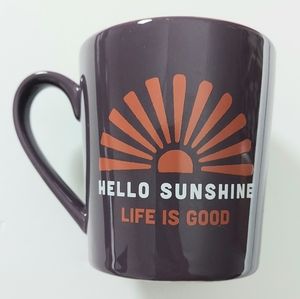 LIFE IS GOOD "Hello Sunshine" 4" Coffee Tea Mug Purple & Orange Sunrise Sunrays